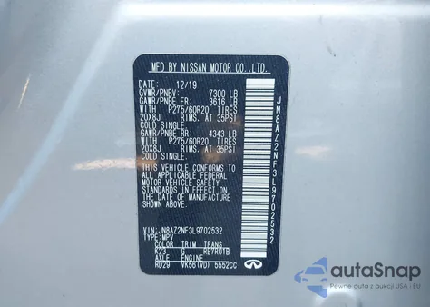 2020 Infiniti Qx80 Luxe from USA, damaged, VIN JN8AZ2NF3L9702532